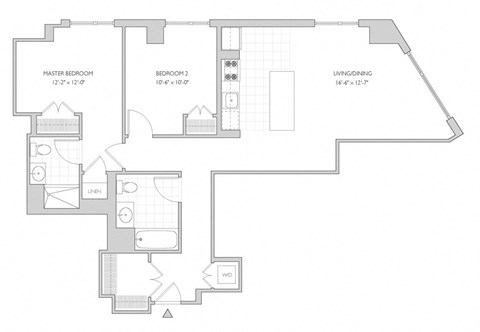 Floor plan for 2 beds, 2 baths, 1026 sqft
